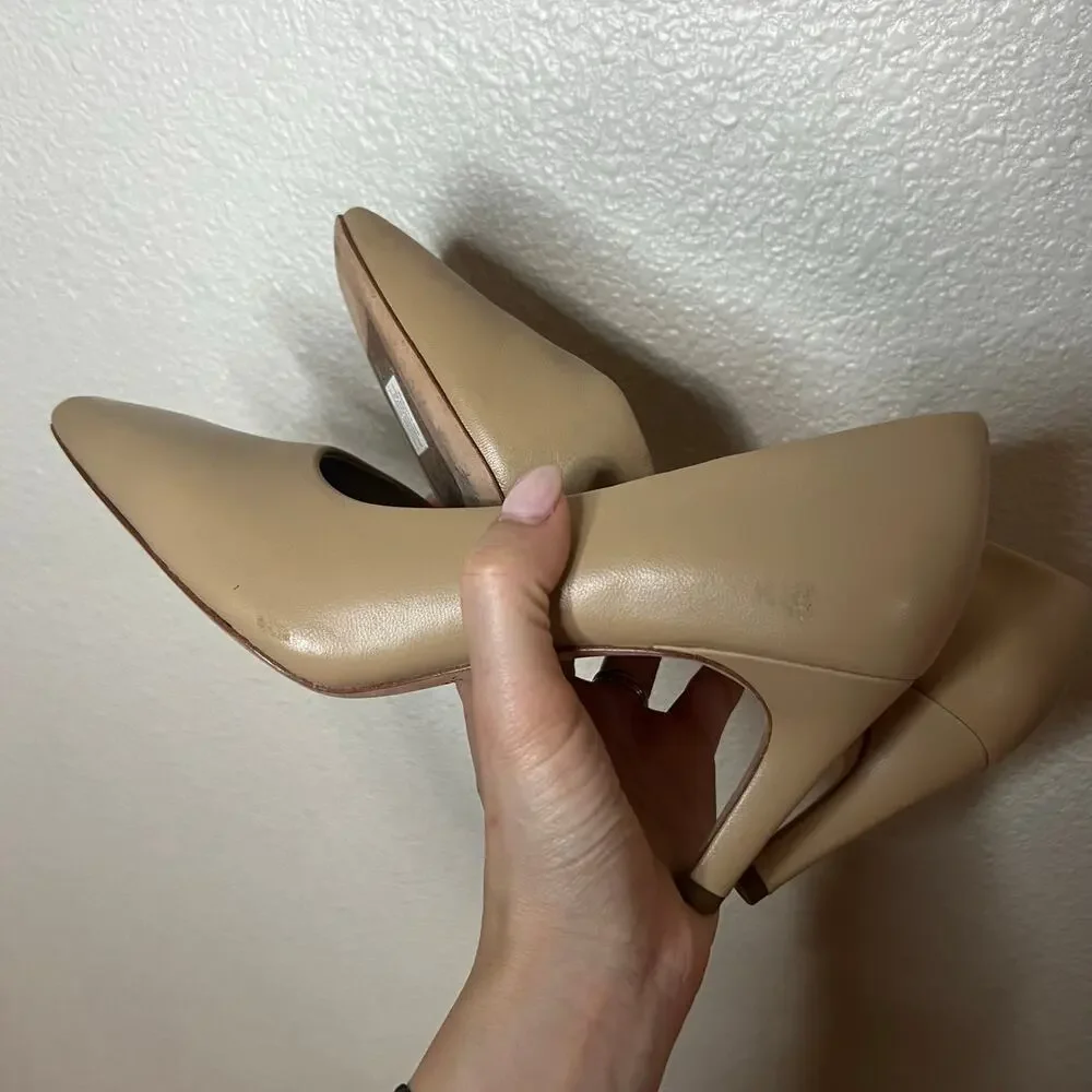 VINCE Tiana Square Toe D’Orsay Leather Pump in Cappuccino Tan nude WOMENS 6.5